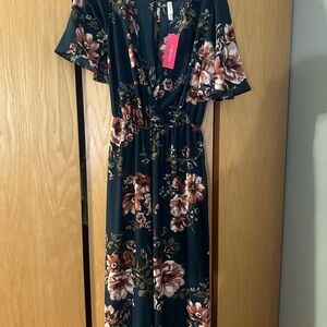 Knox Rose Pink and Orange Flutter Sleeve Maxi Dress